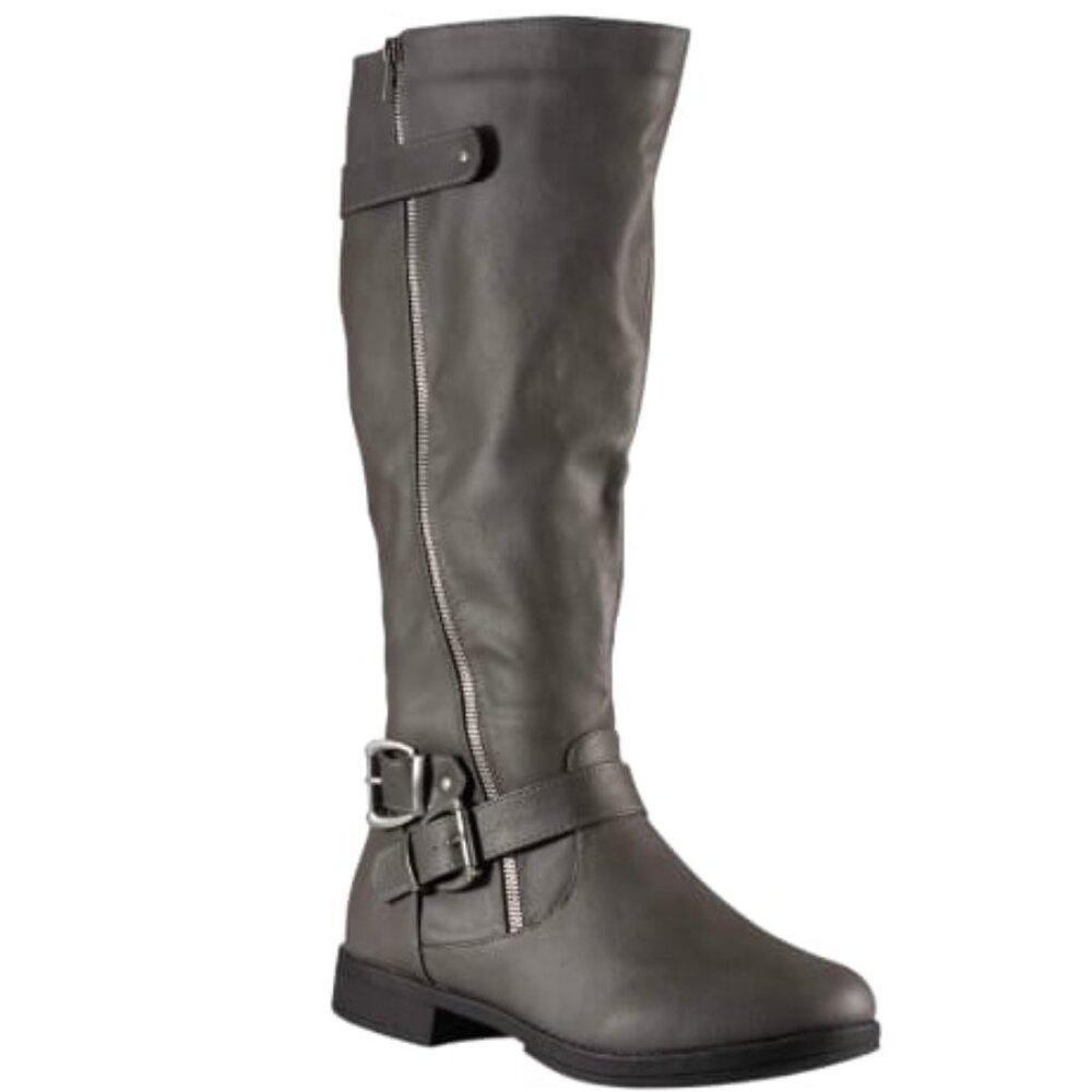 Twisted Women's Amira Wide Width Asymmetrical Zip-Up Knee High Riding Boot- Grey